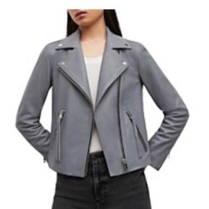 Grey Leather All Saints Dalby Jacket. Like brand new. Excellent value!